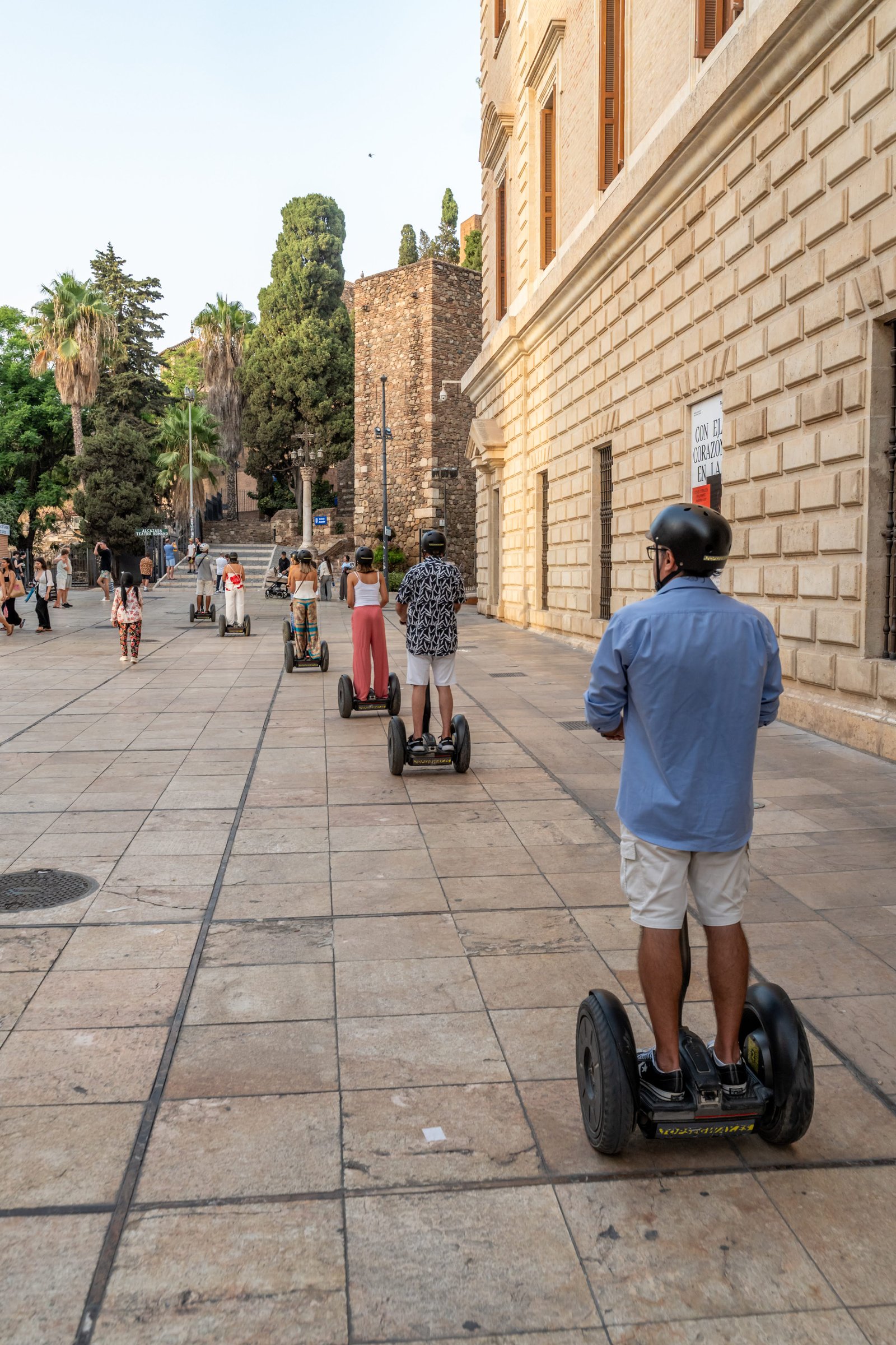 Corporate team exploring city on Segway
